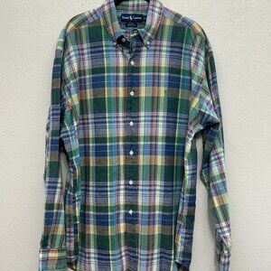 VINTAGE POLO RALPH LAUREN BLAKE GREEN PLAID SHIRT MULTI MENS LARGE EXCELLENT